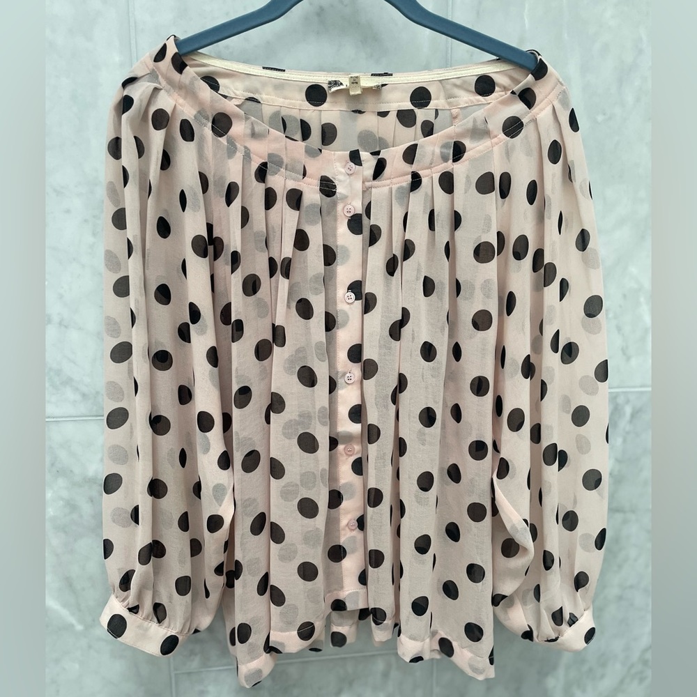 Ketz-Ke Polka Dot Pink & Black Blouse Size Small